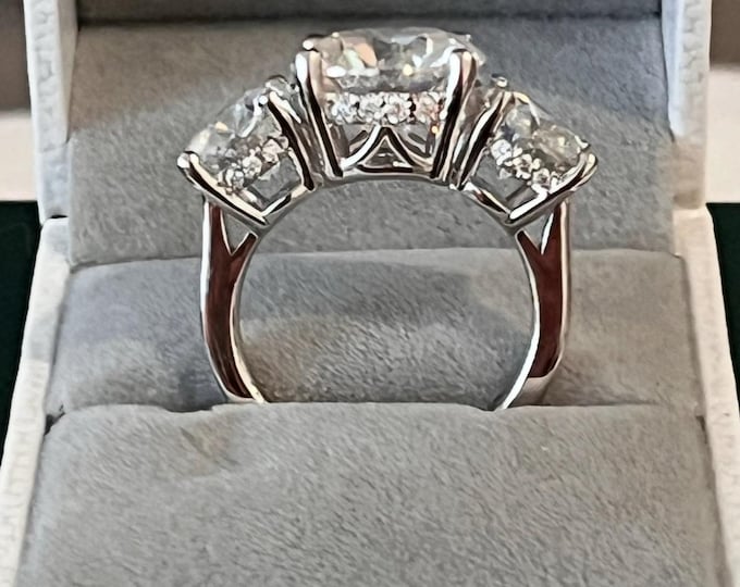 11 Carat Moissanite 3 Stone Ring: Sterling Silver Statement Ring