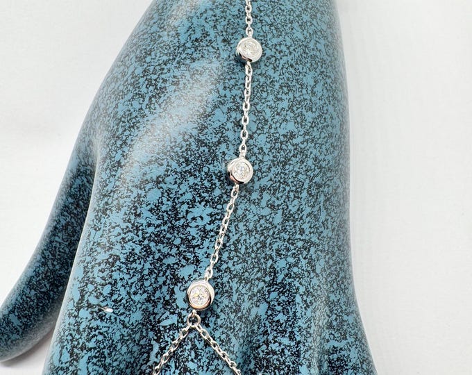 Bezel Set Moissanite Hand Chain: D VVS1 Certified, Sterling Silver 18k Gold Plated