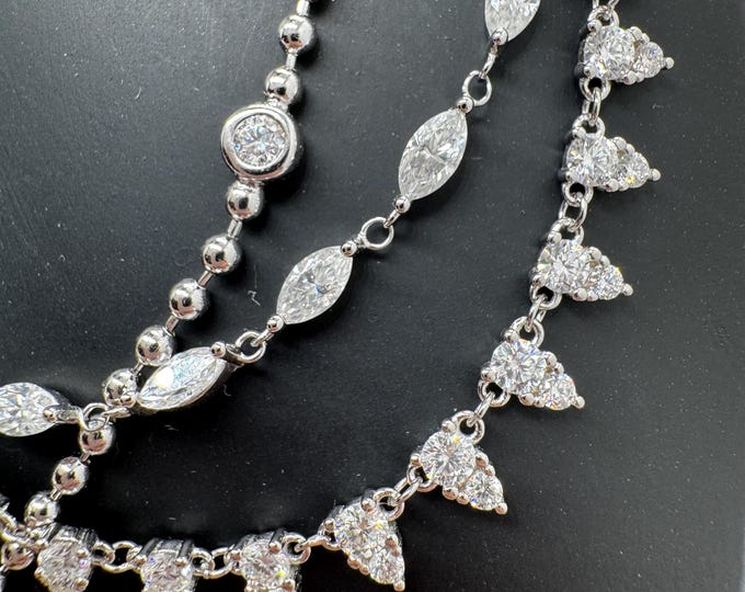 Marquise Moissanite Tennis Chain, Sterling Silver, 18k Plated