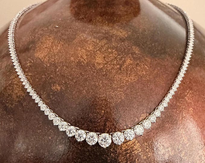 Round Cut Moissanite Graduated Tennis Necklace Certified D VVS1 3-prong 925 Sterling Silver