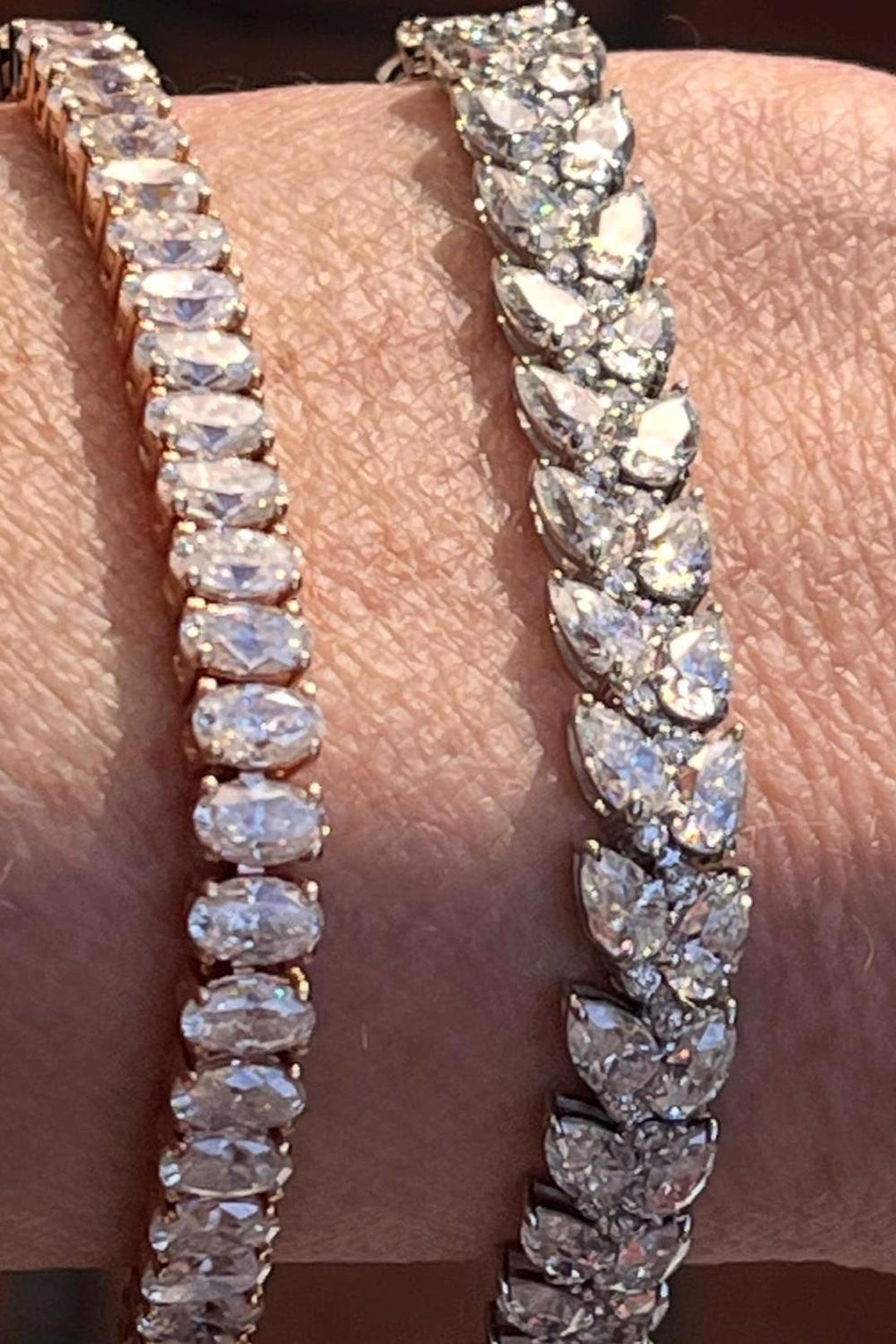 Bracciale tennis in oro bianco 14k con moissanite e doppia catena