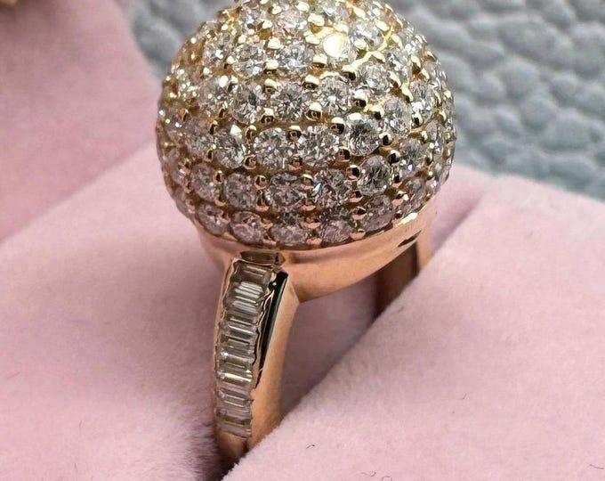 14k Yellow Gold Moissanite Dome Ring: Unique Statement Jewelry