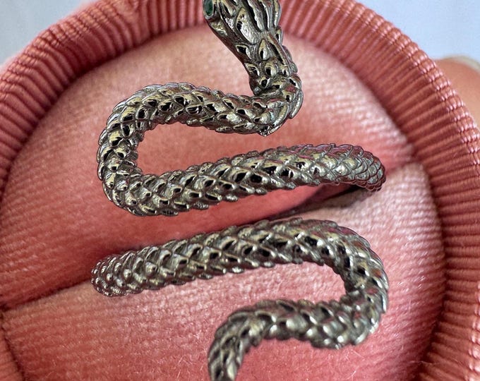 Black Gold Snake Ring 14k Natural Emerald Wrap Ring