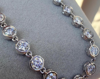 Pt950 Platinum Wave Bezel Tennis Bracelet • Custom 3.5mm Fluid Link Chain Bracelet