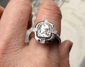 OMC Moissanite Edwardian Ring Elingated North South Unique Statement Ring