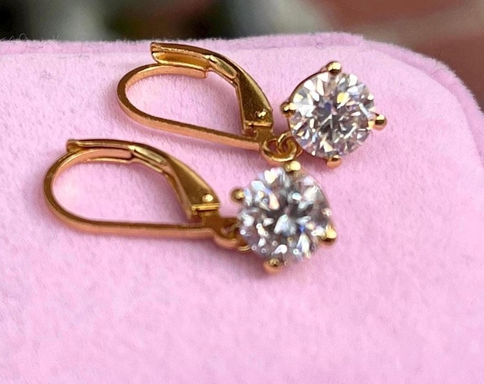 Moissanite Drop Earrings Sterling Silver or 14k Gold latch back earrings