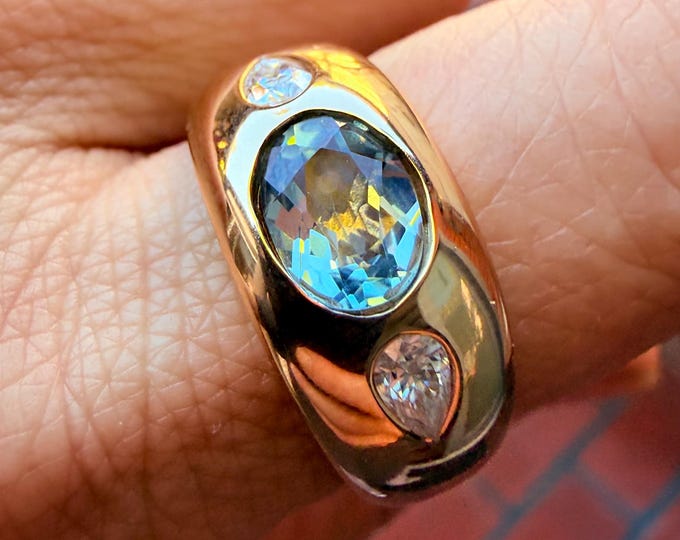 Natural Oval Aquamarine Dome Signet Ring