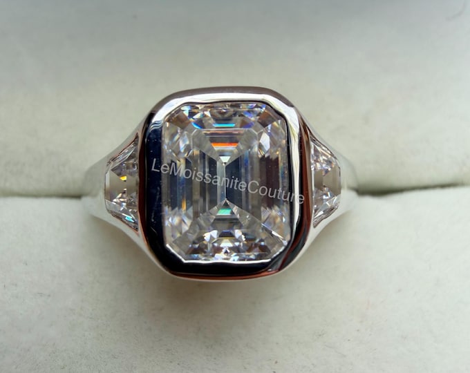 Moissanite Emerald Trapezoid 3-stone ring