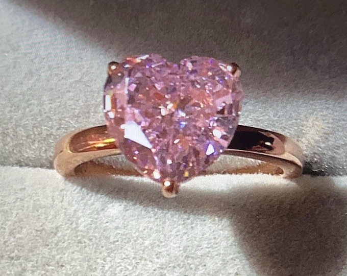 Pink Geart Crushed Ice cut solitaire Ring: 4.0 Carat High set Engagement Ring