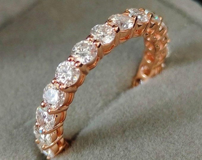14k Solid Gold 3.0mm Moissanite Eternity Band Wedding Ring