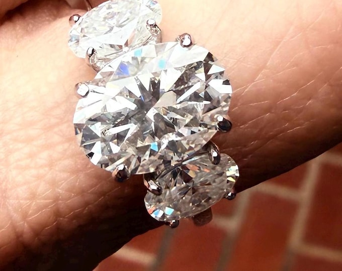 Oval Moissanite 3-Stone Engagement Ring GRA Certified D VVS1 925/18k, 14k, Pt950