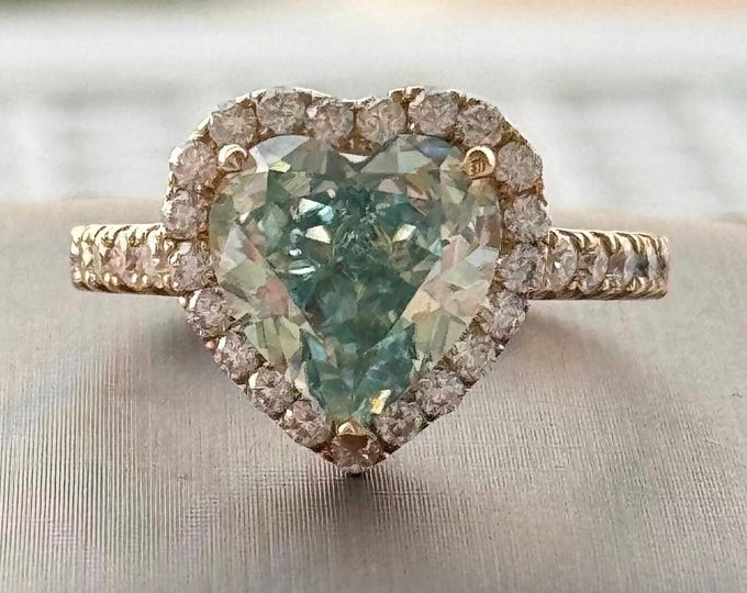 14k Yellow Gold Halo Moissanite Engagement Ring, Light Blue Crushed Ice Solitaire Promise Ring
