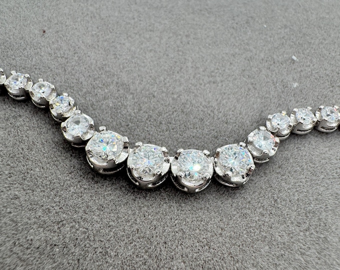 Adjustable Moissanite Tennis Necklace Graduated 4.0-2.0mm 925/18k