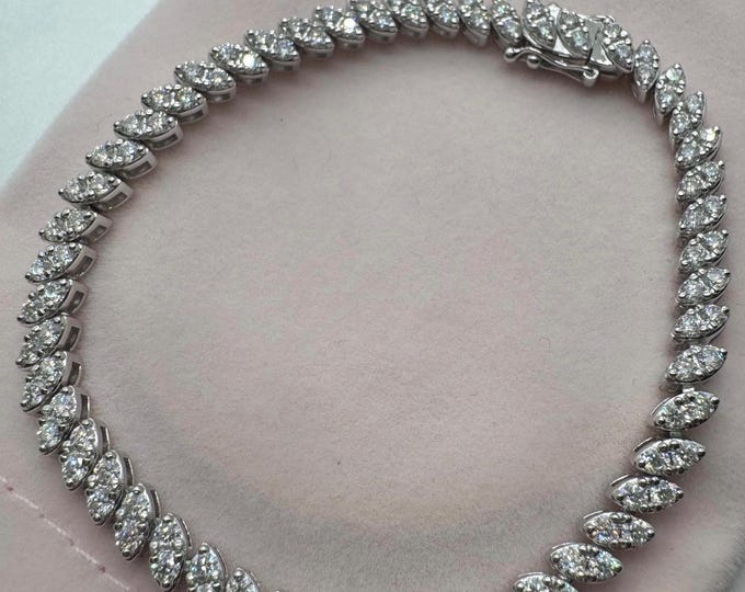 Victorian Moissanite Tennis Bracelet: Marquis Link, GRA Certified