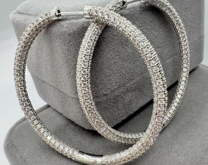 Full Eternity Moissanite Hoop Earrings 50mm 925/18k
