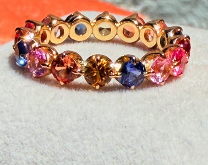Moissanite round-cut Eternity Ring Colorful Gemstone Wedding Stacking Ring
