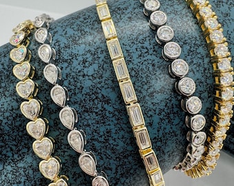 Baguette Moissanite Tennis Bracelet: 18k Gold Sterling Silver, D VVS1