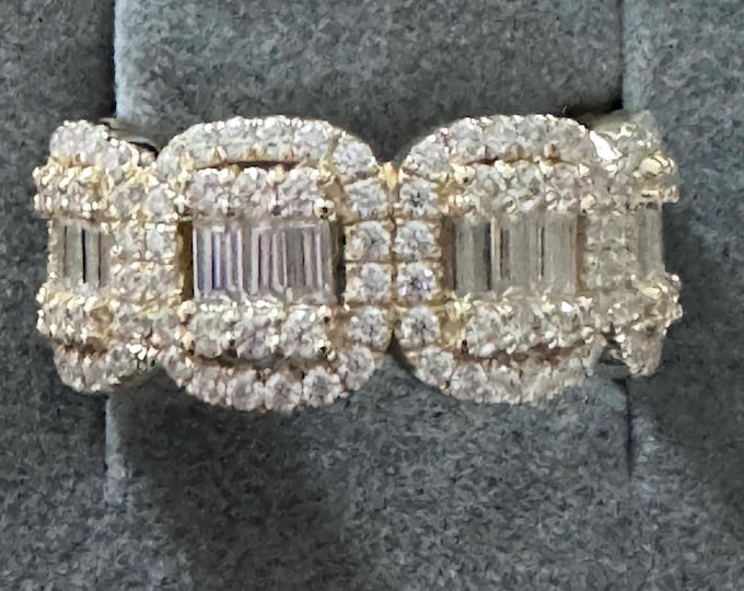 Moissanite Intricate Baguette link Ring Eternity Band GRA Certified 925/18k