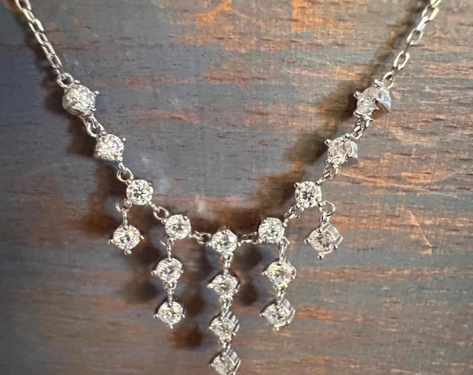 Moissanite Negligee Necklace: Sterling Silver Tassel Charm