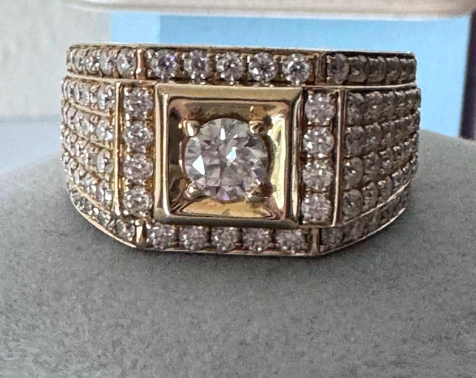 14k Moissanite Men’s Half Bezel Brutalist Signet Club Ring