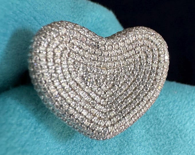 Moissanite Pave Large Heart Invested Dome Ring 925/18k or 14k Gold