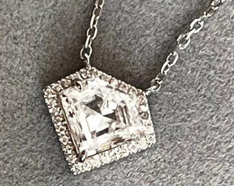 Unique 9x11mm Moissanite Halo Pendant Necklace: 18k Gold Guilded Sterling Silver