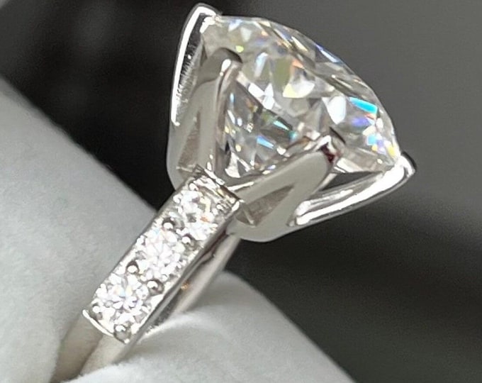 10.0 CTW Round Solitaire Moissanite Engagement Ring GRA Certified, Custom Designed