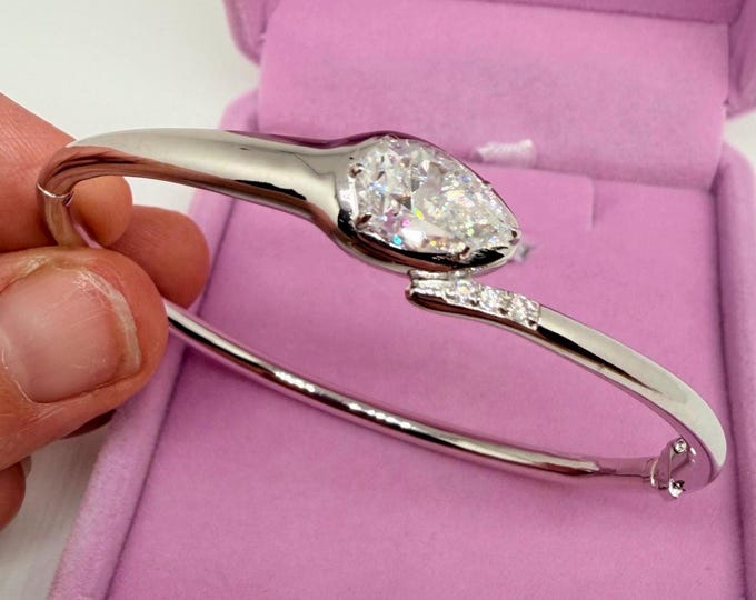 Moissanite Snake Bangle Bracelet: Handcrafted Jewelry 925, Sterling Silver
