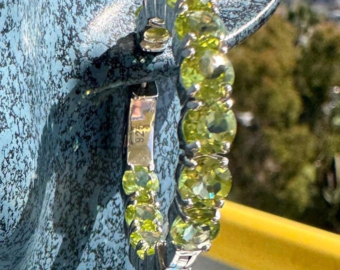 Peridot Green Gemstone Inside Outside Hoop Earrings in Sterling Silver 30mm