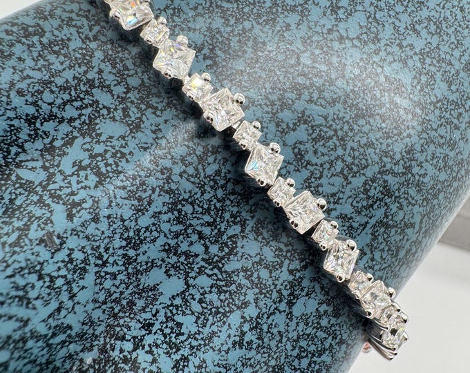 Princess Moissanite Tennis Bracelet: D VVS1 Sterling Silver, 10k, 14k, 18k, Platinum