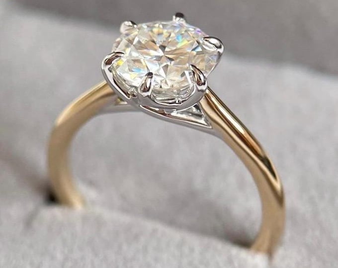 14k Gold Moissanite Engagement Ring: Two-Tone Tulip Setting