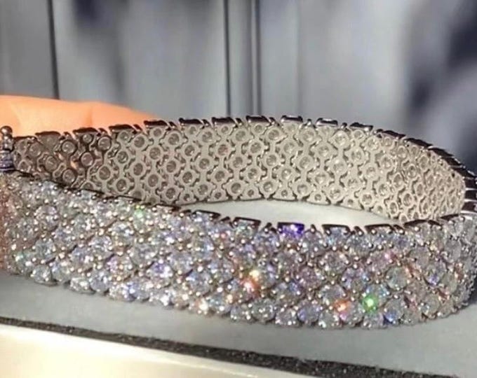 Wide Moissanite Multi row Tennis Bracelet: D VVS1, 925/18k Watch Band Link Chain