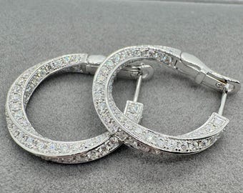 Moissanite Hoop Earrings: Twisted Sterling Silver Eternity, 3.7 Carat