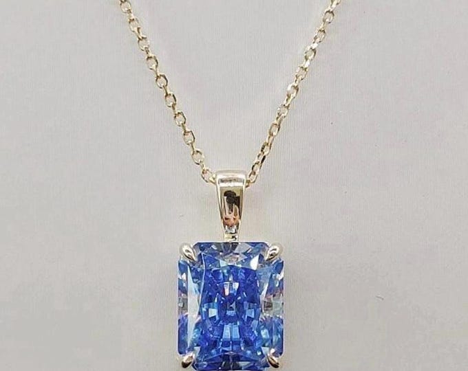 14k 5.0 CTW Moissanite Pendant Radiant cut Certified Vvs1 solid 14k Gold necklace
