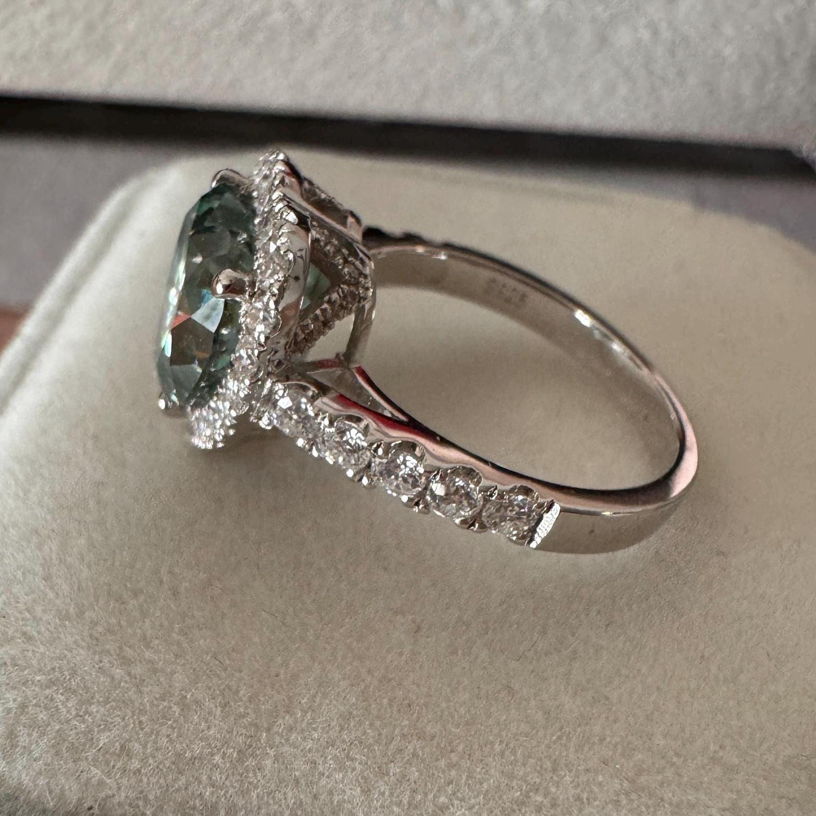 Blue Green 4.0 CTW Moissanite Heart Cut Halo Unique