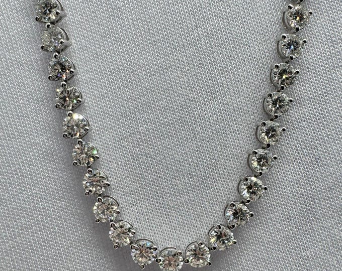 45ctw Moissanite 5.0mm Tennis Necklace 3-prong 20” Custom Designed Chain 925/18k