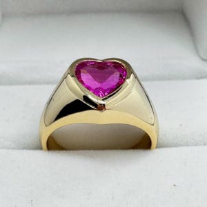 Pink Heart Bezel set Signet Ring 925/18k, 14k, 10k Gold Chunky Rings