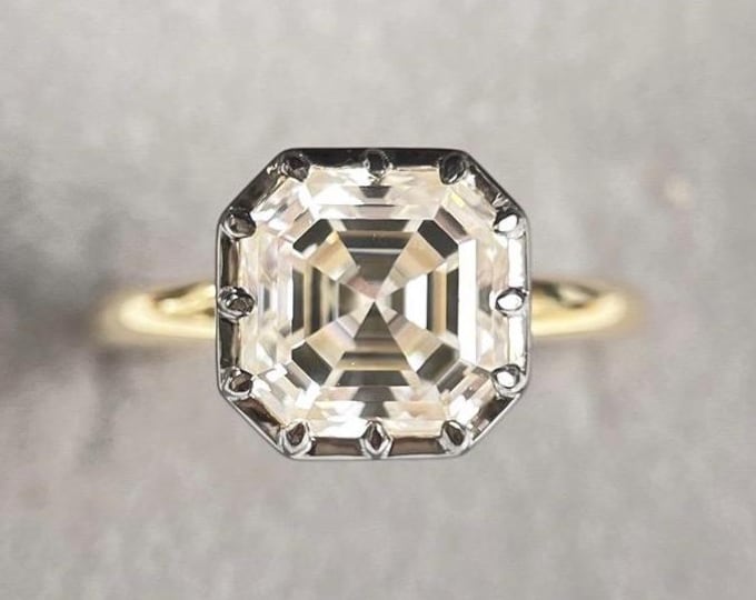 14k Two-Tone Gold Asscher Cut Moissanite Georgian Engagement Ring