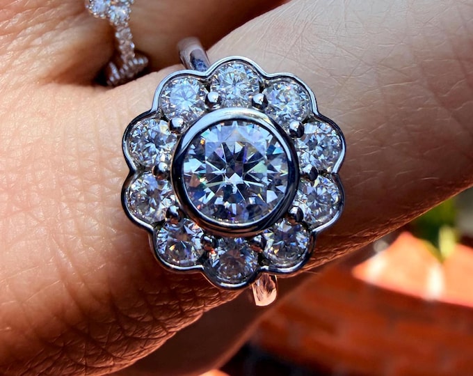 Moissanite Floral Cluster Ring multi stone Self gift Jewelry