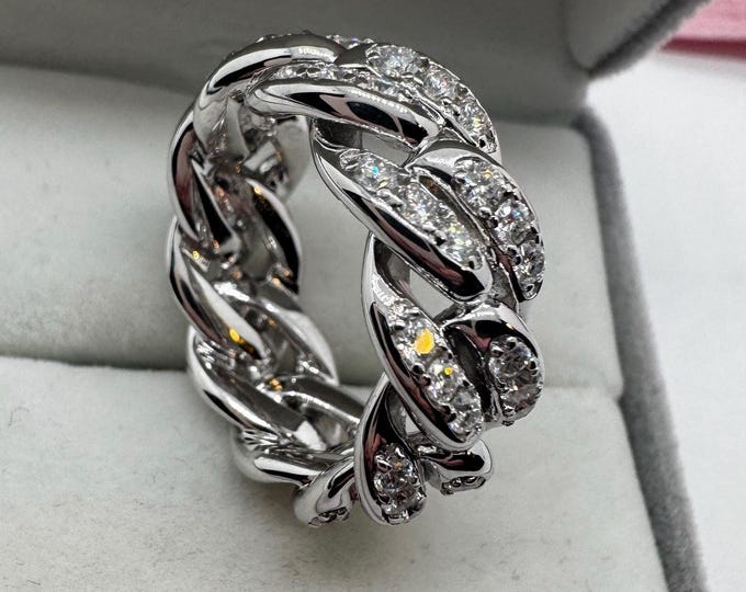 Cuban Chain Moissanite Eternity Ring