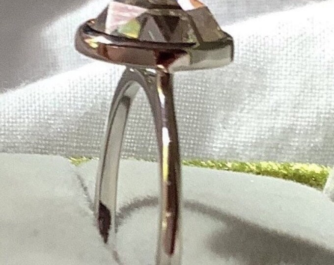 18k White Gold Moissanite Engagement Ring: 2.0 CTW Oval Rose Cut