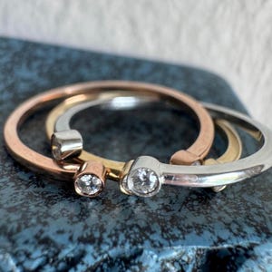 10k gold Tri-color set of 3 Moissanite Rings Minimalist Stacking Ring Band solid Rose, Yellow White Gold Certified D VVS1 Ready to Ship