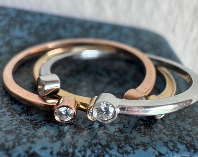 10k Tri Color Moissanite 3-Ring Stack