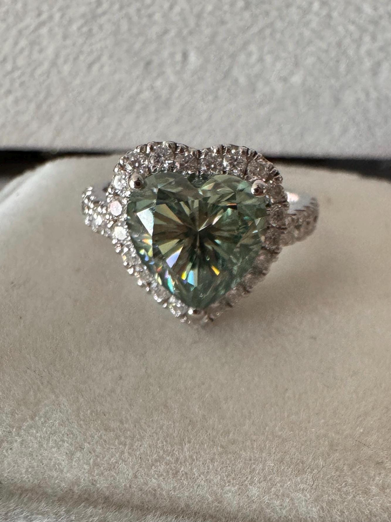 Blue Green 4.0 CTW Moissanite Heart Cut Halo Unique