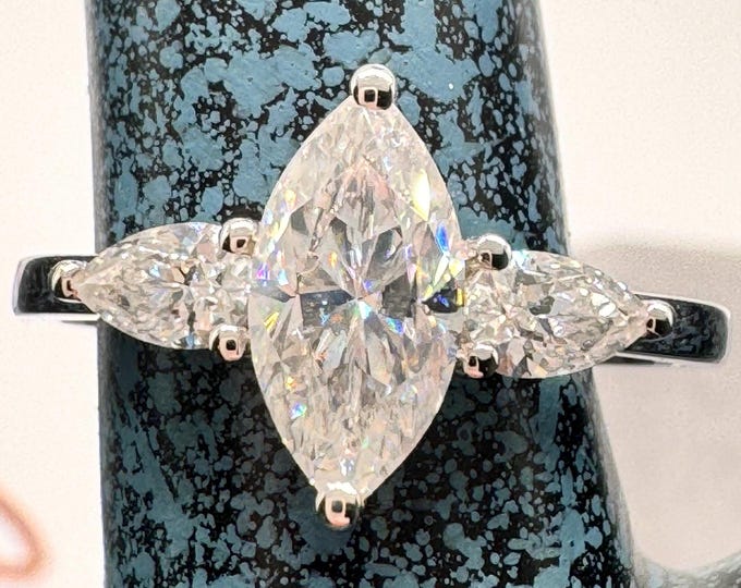 14k White Gold Marquise Moissanite 3-Stone Engagement Ring