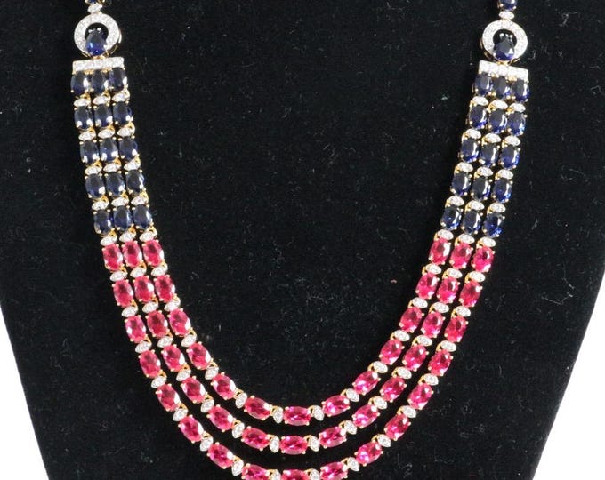Art Deco Sapphire Ruby Moissanite Necklace Handcrafted Excellence Statement Piece
