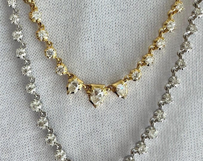 Moissanite Multi-Stone Necklace: 18k Gold & Sterling Silver, Adjustable