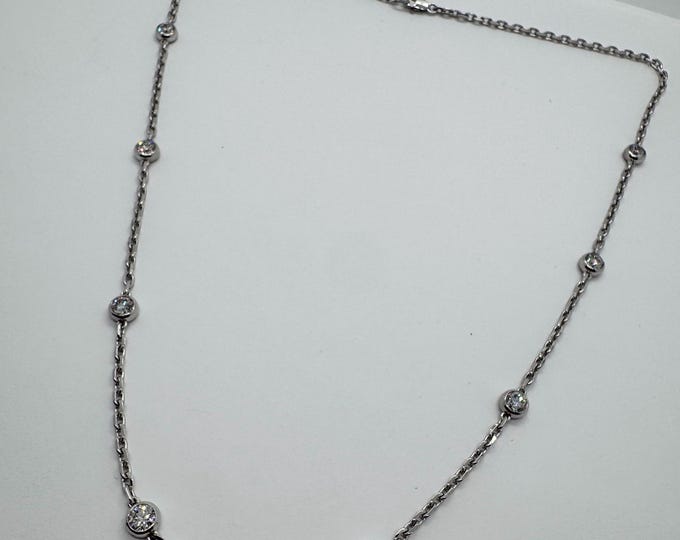 Solid Platinum Diamond Station Necklace • 2.8ct Lab Diamonds, 3mm Rolo Chain