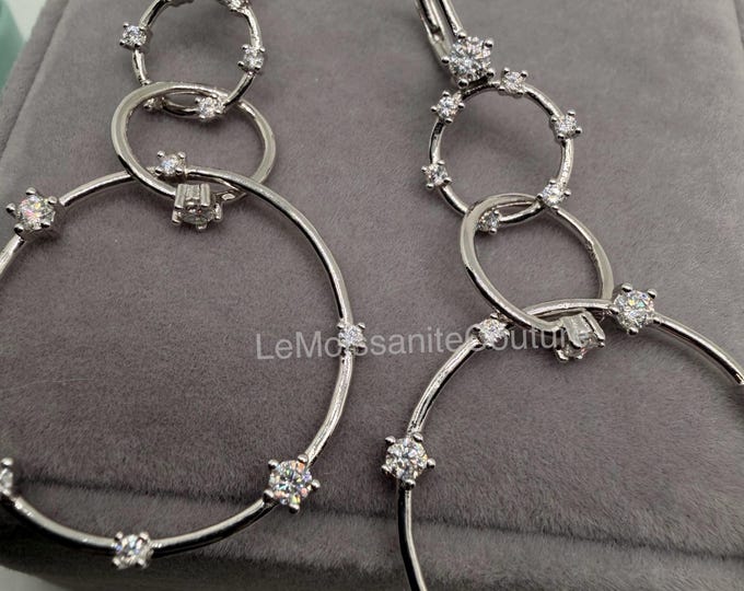 Sterling Silver Triple Hoop Moissanite Earrings: D VVS1 Certified, Latch Back
