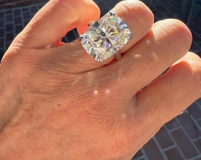 20 Carat Cushion Cut Moissanite Engagement Ring: Statement Cocktail Ring